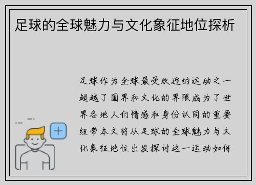 足球的全球魅力与文化象征地位探析